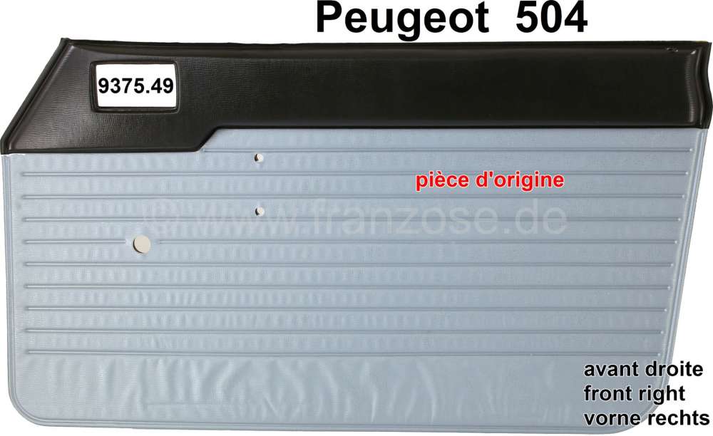 Peugeot - P 504, Türverkleidung vorne rechts. Farbe: Kunstleder grau (Gris). Passend für Peugeot 5