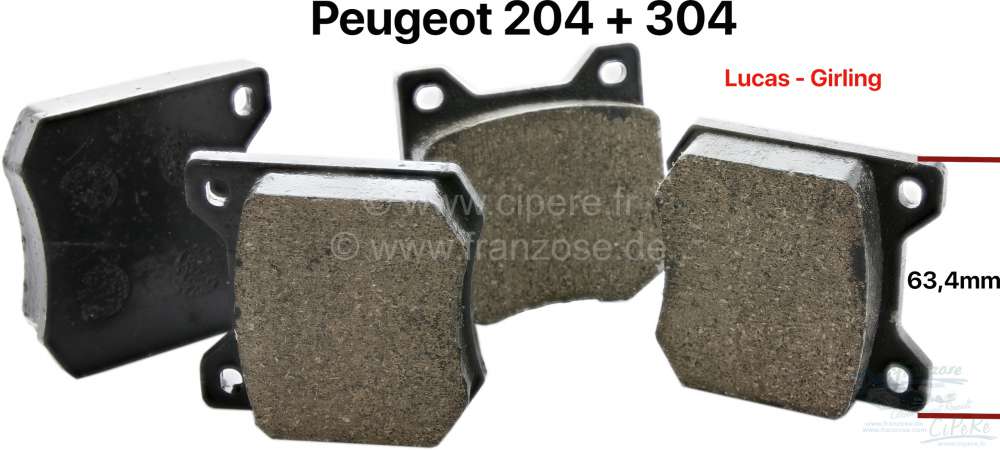Peugeot - P 204/304/Talbot, Bremsklötze vorne, Bremssystem Lucas/Girling. Passend für Peugeot 204 
