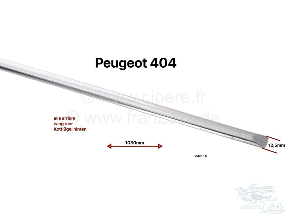Peugeot - P 404, Zierleiste Edelstahl poliert, Peugeot 404. Kotflügel hinten seitlich, links oder r
