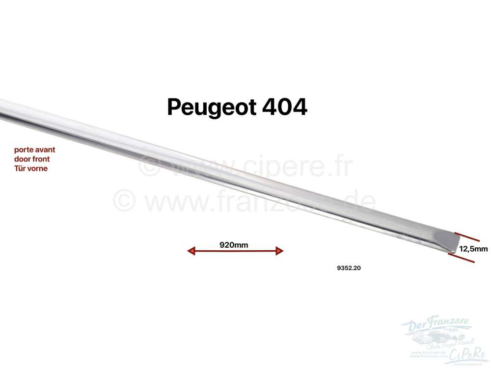 P 404, Zierleiste Edelstahl poliert, Peugeot 404. Tür vorne, links oder  rechts passend. Per Stück. Or.Nr.935220