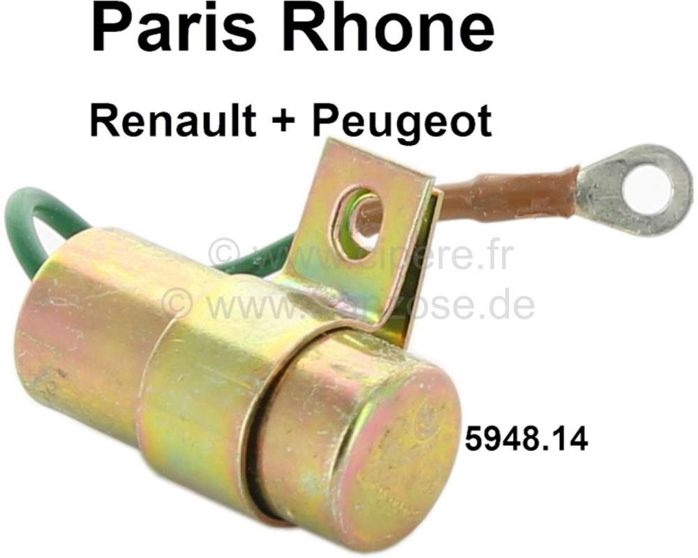 Peugeot - Paris Rhone, Kondensator. Passend für Peugeot 104, 204, 304, 404, 504, 505. Renault R4, R