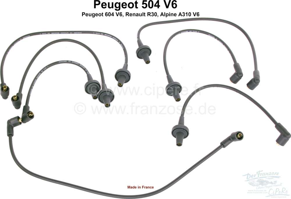 Peugeot - Zündkabelsatz (Original Bougicord) V6. Passend für Peugeot 504 V6 (2,7L) Coupe + Cabrio 