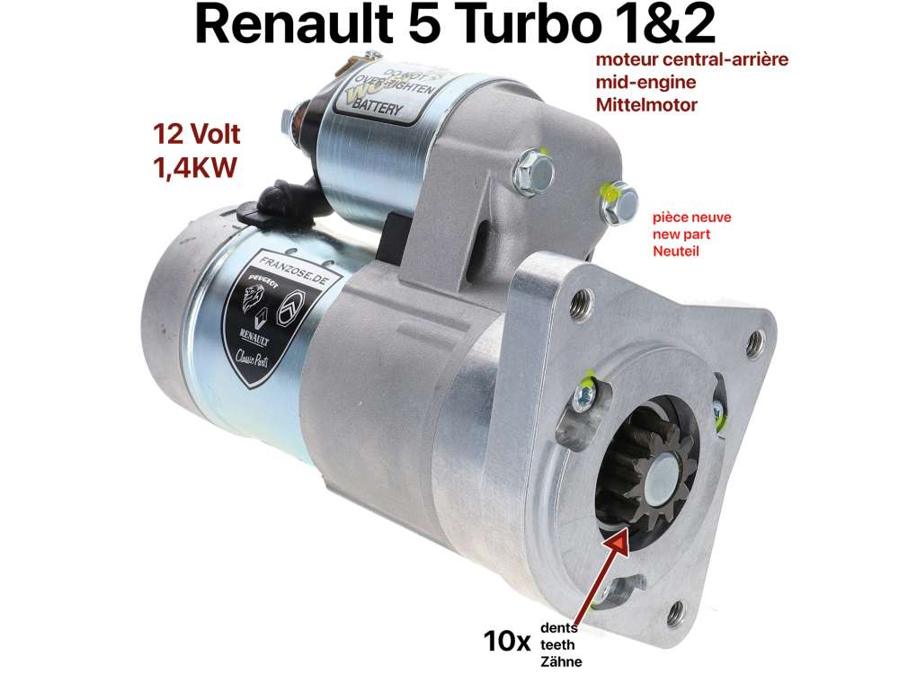 Renault - Anlasser Hochleistung. Passend für Renault 5 Turbo 1&2 (Mittelmotor)! Extrem schlanker An