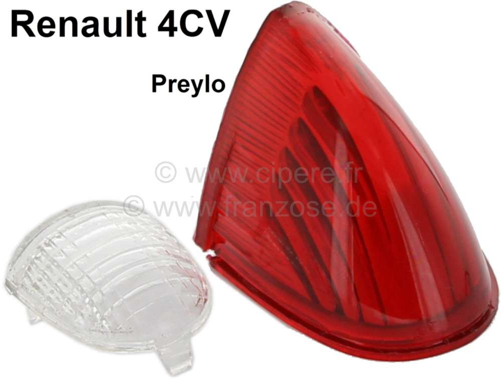 Renault - 4CV, Blinkergläser Preylo (bestehend aus 1x rot + 1x klar), für die C-Säule. Passend f