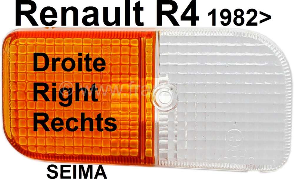 Alle - R4, Blinkerkappe vorne rechts. Passend für Renault R4, ab Baujahr 1982. Für Leuchtenhers