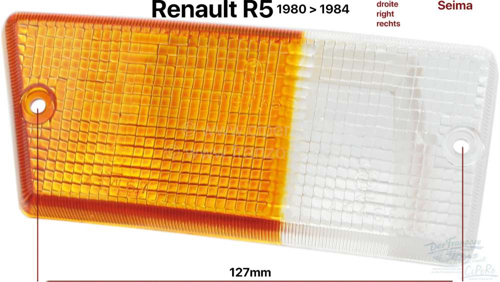 Renault - R5, Blinkerkappe vorne rechts, passend für Renault R5, von Baujahr 1980 bis 1984. Leuchte