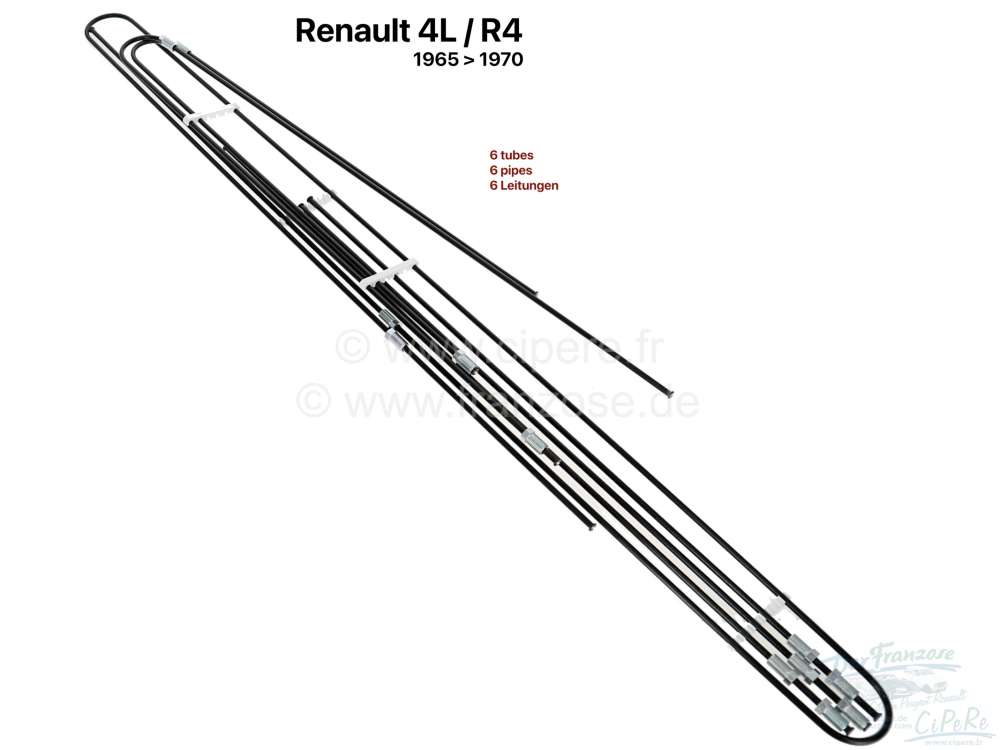 Renault - R4, Bremsleitungssatz. Passend für Renault R4, von Baujahr 1965 bis 1970. 6 Leitungen. 