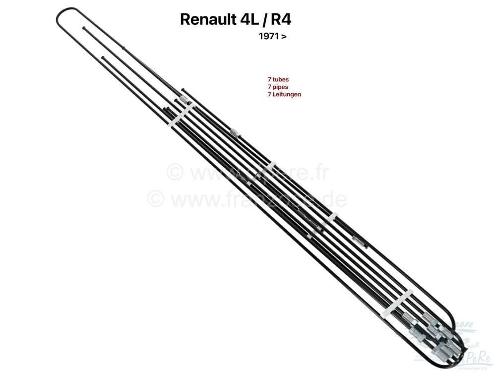 Renault - R4, Bremsleitungssatz. Passend für Renault R4, ab Baujahr 1971. 7 Leitungen. 