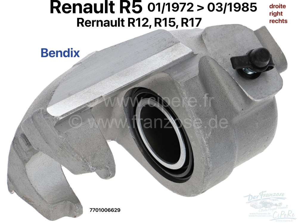 R5/R12/R15 Bremssattel vorne rechts. System Bendix. Kolbendurchmesser:  48mm. Neuteil. Passend für Renault R5, von Bauja