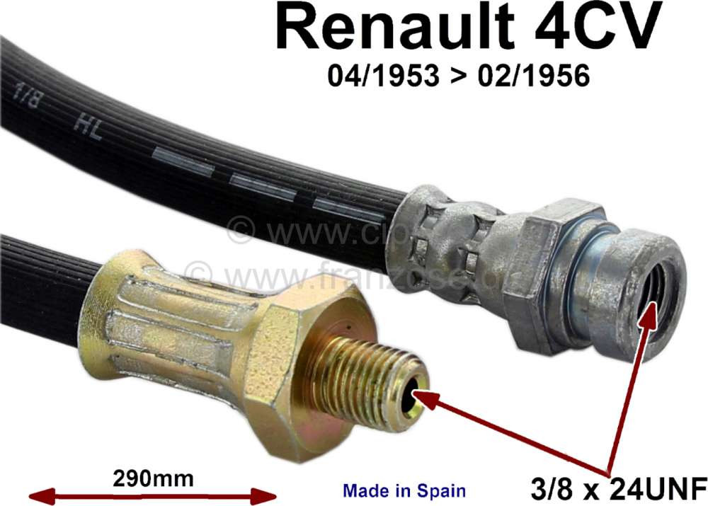 4CV, Bremsschlauch vorne. Passend für Renault 4CV, von Baujahr 04/1953 bis  02/1956. Länge: 290mm. Lockhead Nr. 521050