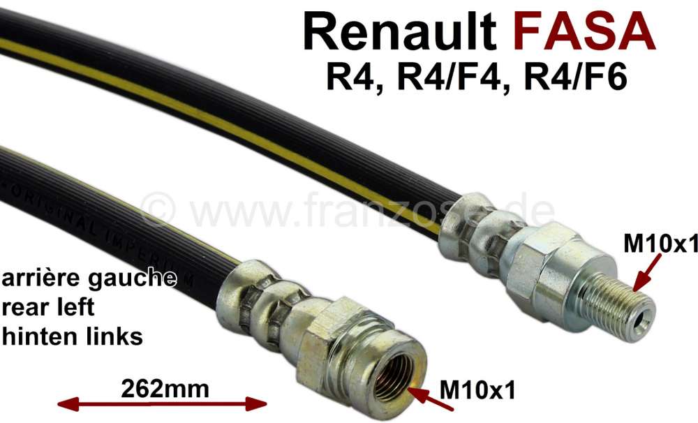 Renault - R4 FASA, Bremssschlauch hinten links (kurze Version). Passend für alle Renault (FASA) R4,