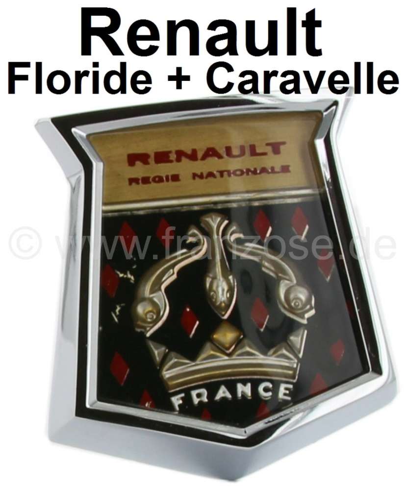 Renault - Floride, Front Emblem. Passend für Renault Floride. Hochwertige Nachfertigung mit Metallr