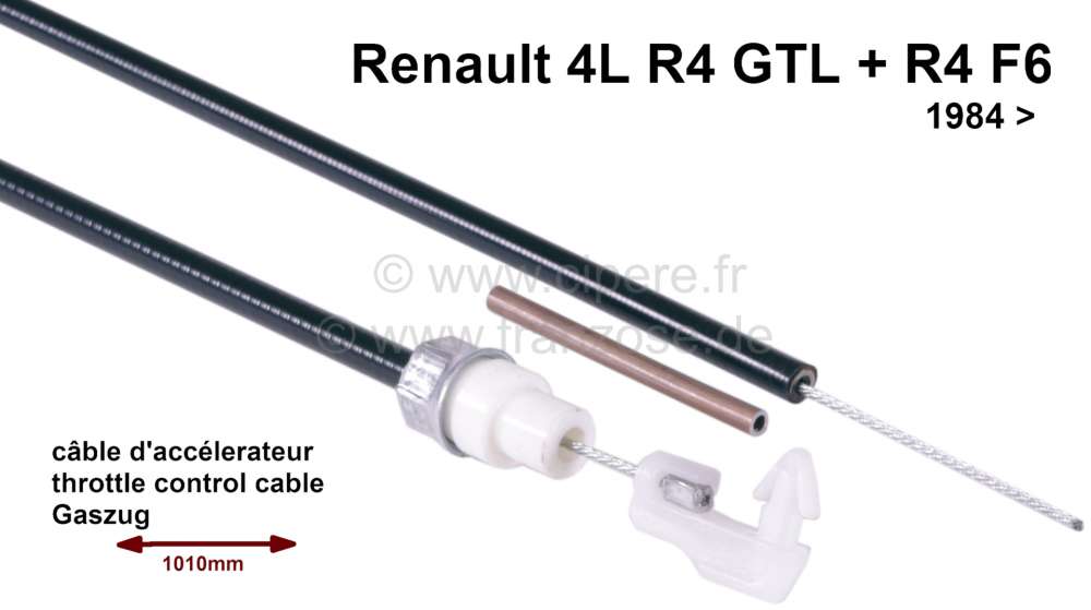 Alle - Gaszug Renault R4 GTL, R4 F6. Ab Baujahr 1984. Tülle: 550mm. Gesamtlänge: 1010mm.