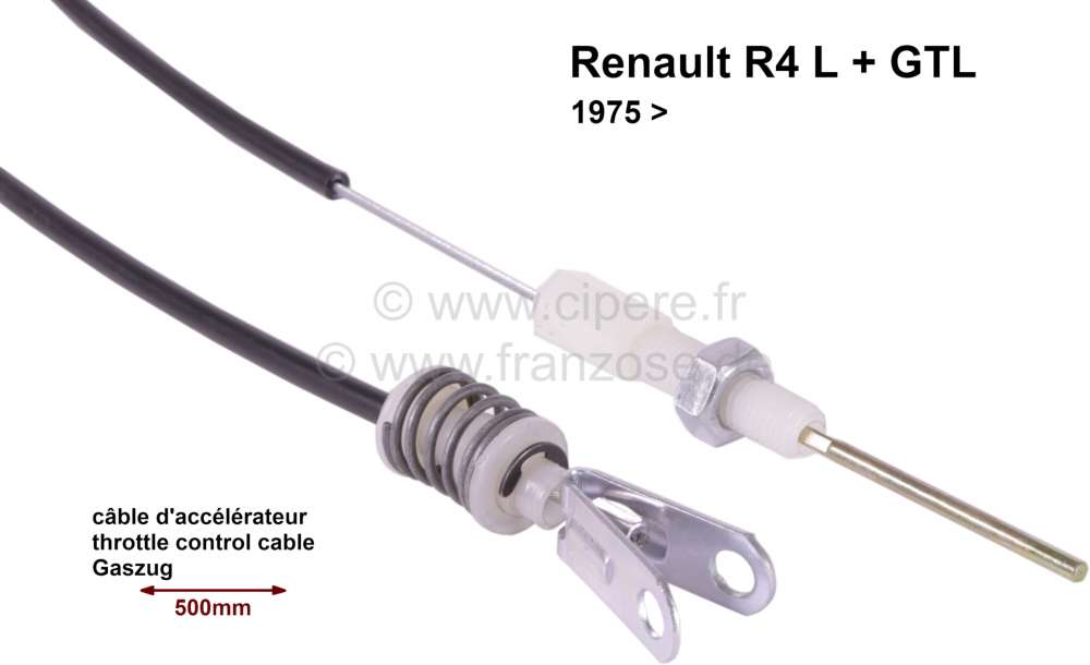 Renault - Gaszug Renault R4 L, GTL. Ab Baujahr 1975. Tülle: 220mm. Gesamtlänge: 500mm.