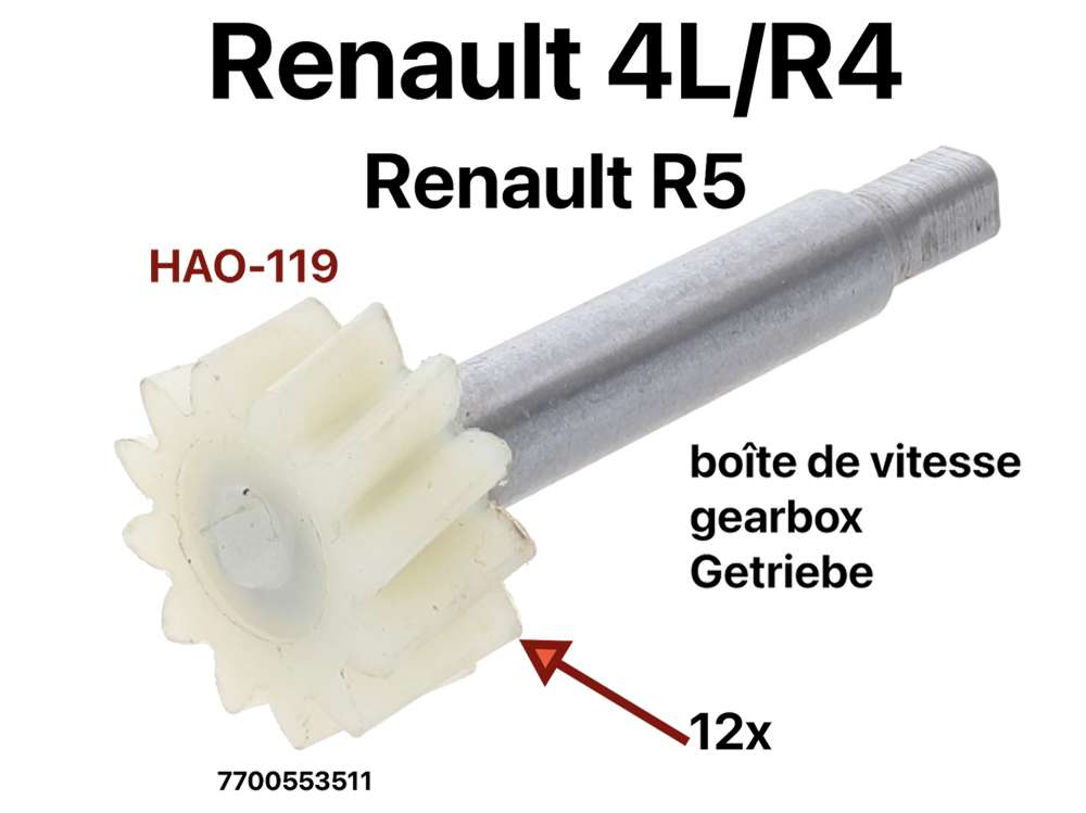 Citroen-2CV - Tachowellenritzel 12 Zähne (ist im Getriebe montiert). Passend für Renault R4 + R5 (Getr