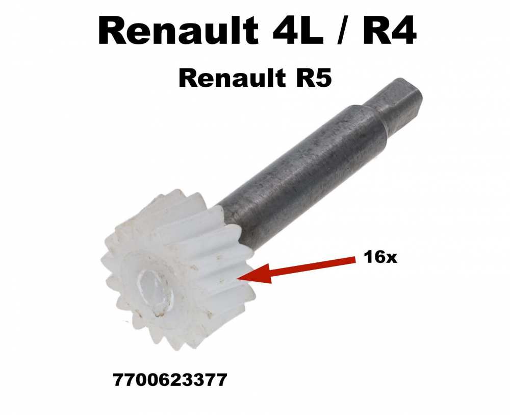 Alle - Tachowellenritzel 16 Zähne (ist im Getriebe montiert). Passend für Renault R4 + R5. Or. 