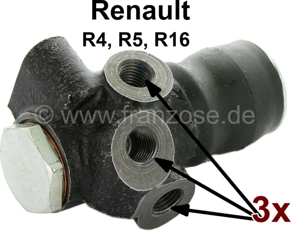 Renault - R4/R5/R16, Bremskraftregler, 3 Bremsleitungsanschlüsse. Passend für Renault R4, ab Bauja