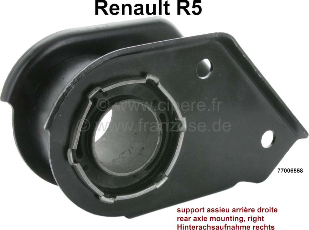 Renault - R5, Hinterachsaufnahme rechts (mit Silentbuchse. Passend für Renault R5. Or. Nr. 77006558