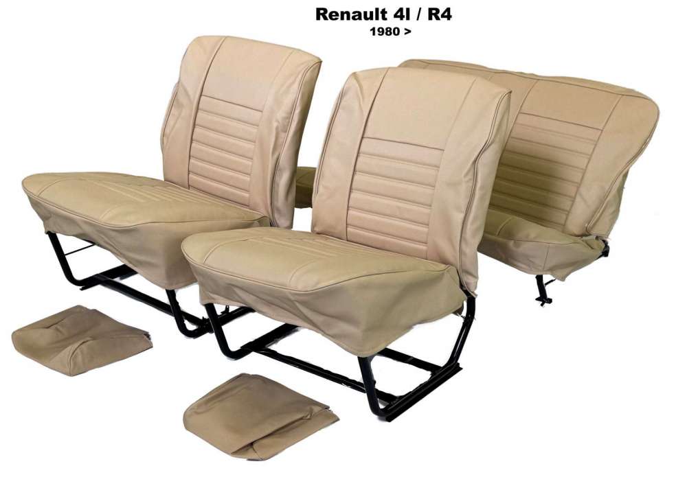 Renault - R4, Sitzbezüge vorne + hinten (als Ersatz für die defekten Sitzbezüge), aus Kunstleder.