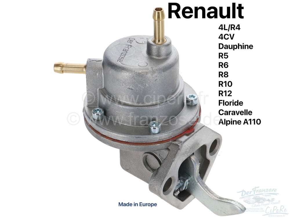 Renault - Benzinpumpe, 2x Benzinleitungsanschluß. Passend für Renault R4, 4CV, Alpine A110, Dauphi
