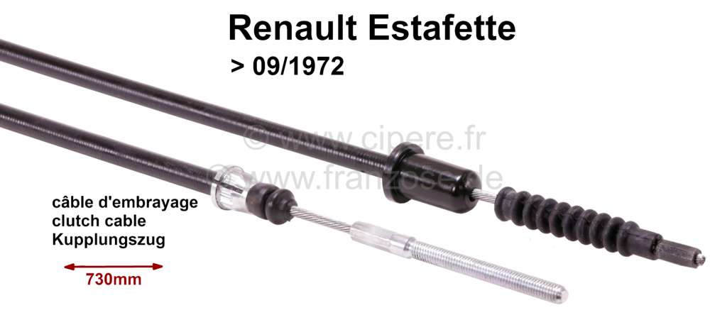Renault - Kupplungszug Renault Estafette, bis Baujahr 09/1972. Gesamtlänge: 730mm. Tülle: 490mm. O