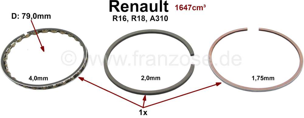 Renault - Kolbenringsatz, pro Kolben. Passend für Renault Motor: 841-843-C7-D7(1647ccm). Bohrung: 7