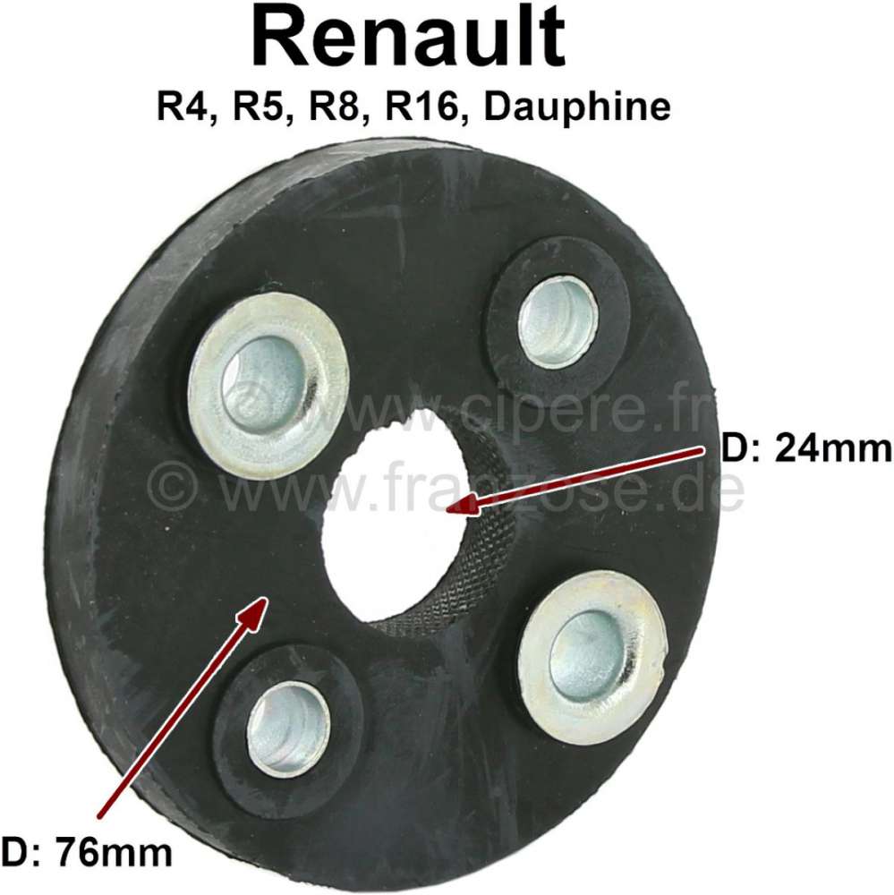 Renault - Hardyscheibe für die Lenksäule. Passend für Renault R4, R5, R8, R16, R18, Dauphine. Au
