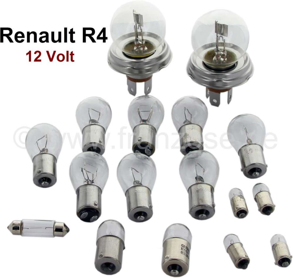Renault - R4, Glühlampenset Bilux. 12 Volt. Passend für Renault R4 (R1120, R1123, R1126, R2105, R2