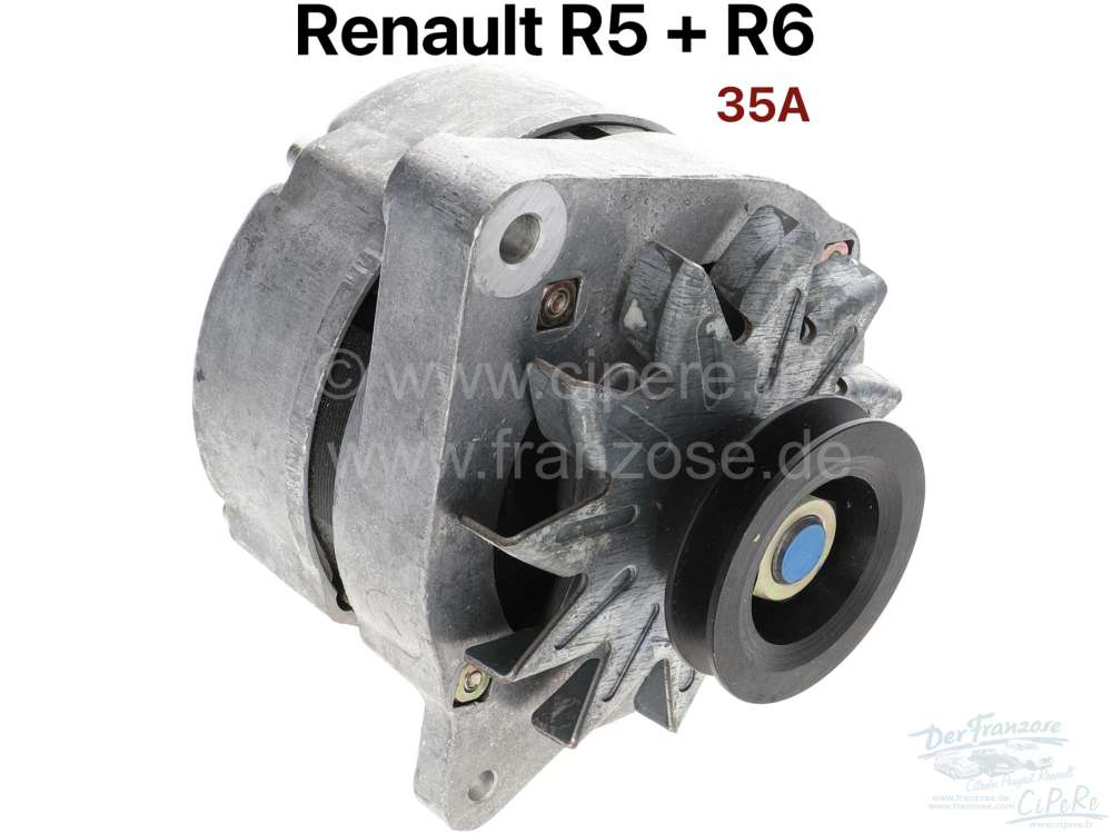 Lichtmaschine Renault R5 + R6, ohne Lichtmaschinenregler. 12 Volt. 35  Ampere. Einbaulage: 45°. Drehrichtung gegen den U