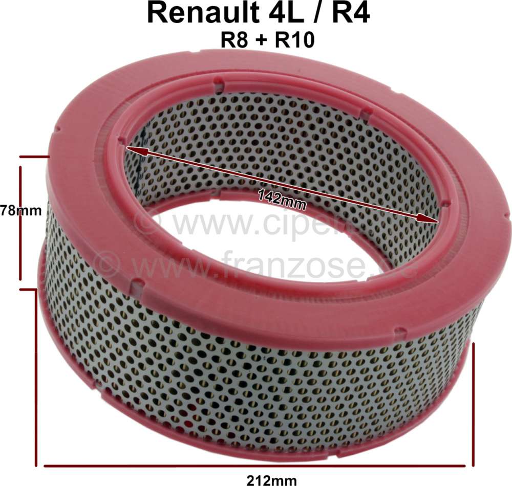 Renault - Luftfilter Einsatz. Passend für Renault R4, R8, R10. Aussendurchmesser: 212mm. Innendurch