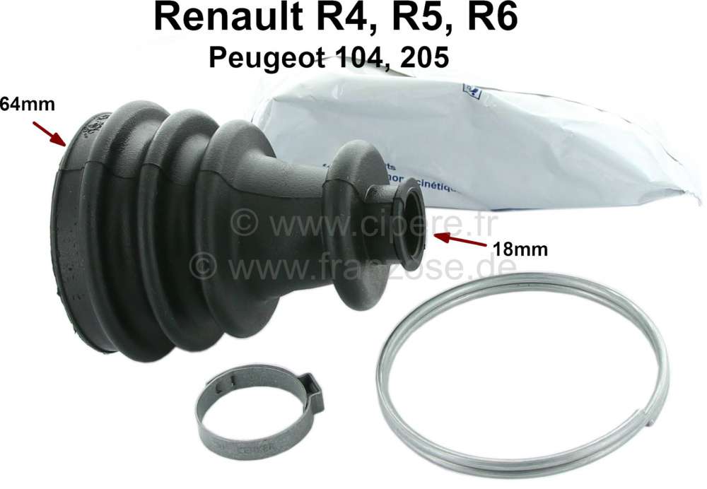 Renault - Antriebswellenmanschette, radseitig. Passend für Renault R4, R5, R6. Durchmesser innen: 1