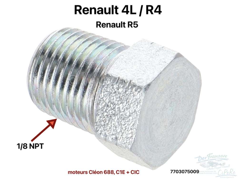 Renault - R4/R5, Motorblock Verschlußschraube. Gewinde: 1/8 NPT (sehr ähnlich zu M10x1, wird oft v