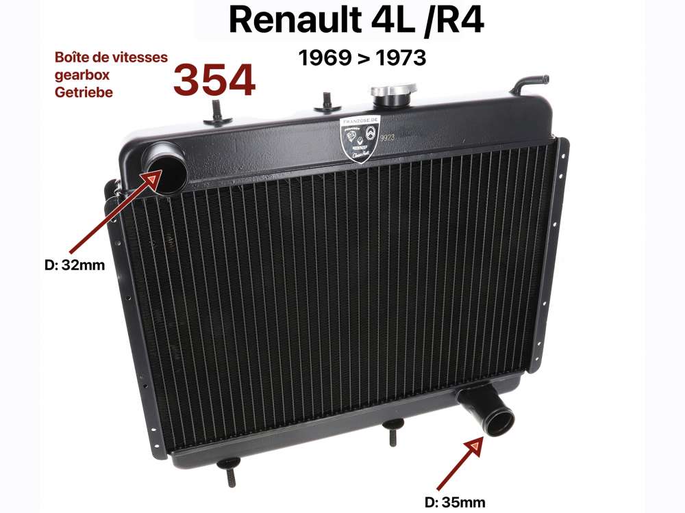 Renault - R4, Kühler (Nachbau) Renault R4 (845ccm). Baujahr 1969 bis 1973. Für Getriebe 354!!. Mon