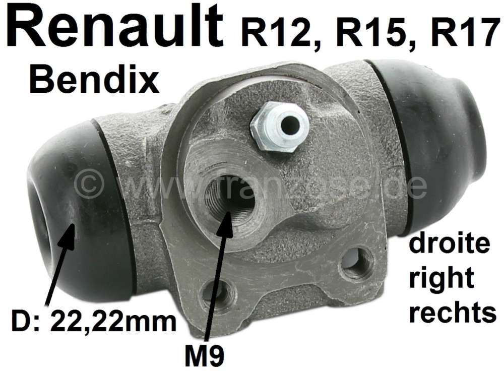Renault - R12/R15/R17, Radbremszylinder hinten rechts. System Bendix. Passend für Renault R12 (1,3 
