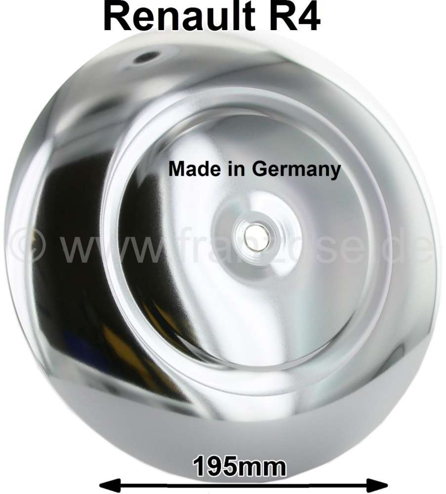 Alle - R4, Radkappe verchromt (eloxiert). Durchmesser: 195mm. Passend für Renault R4. Made in Ge