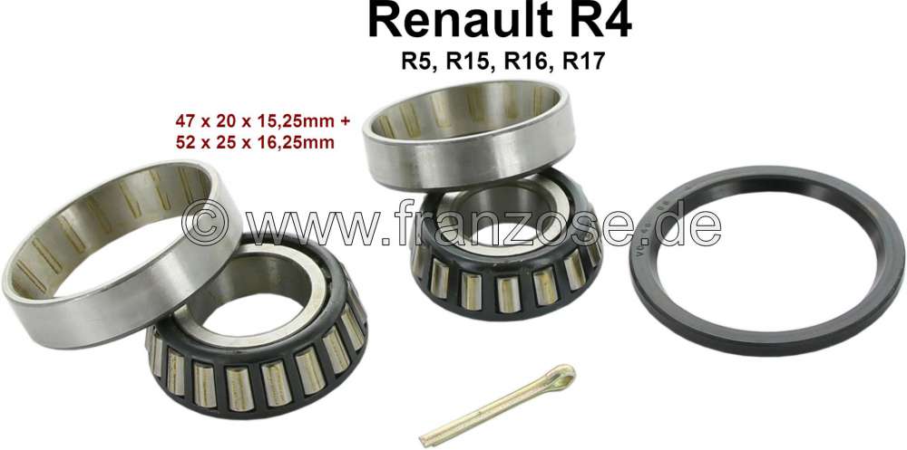 Renault - Radlagersatz hinten. Passend für Renault R4, R5, R16, R15, R17. Abmessung Lager 1: Außen