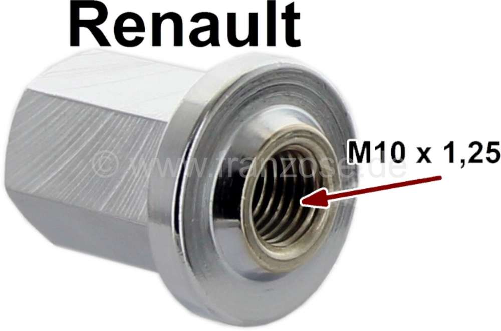 Renault - Radmutter verchromt. Passend für Renault R4. Gewinde: M10 x 1,25. Gewindetiefe: 25mm