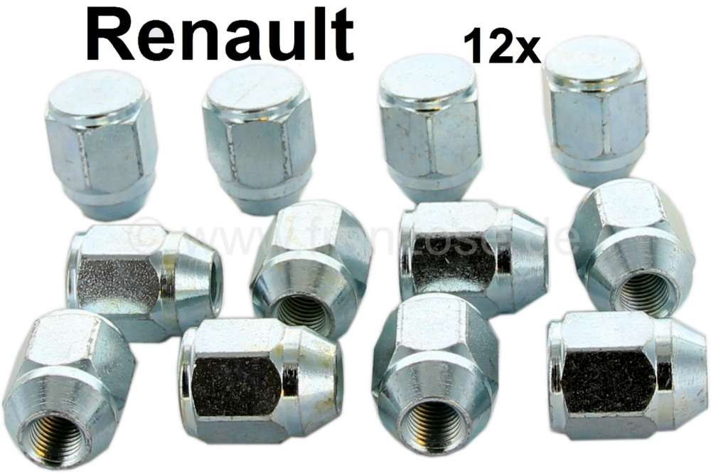 Renault - Radmuttern für Felge Alpine Design (12 Stück). Gewinde: M10 x 1,25 / Gewindetiefe: 26mm.