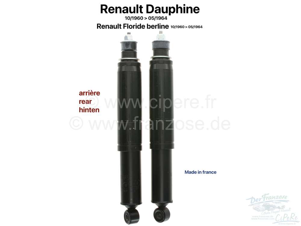 Alle - Dauphine/Floride, Stoßdämpfer hinten (2 Stück). Passend für Renault Dauphine + Dauphin