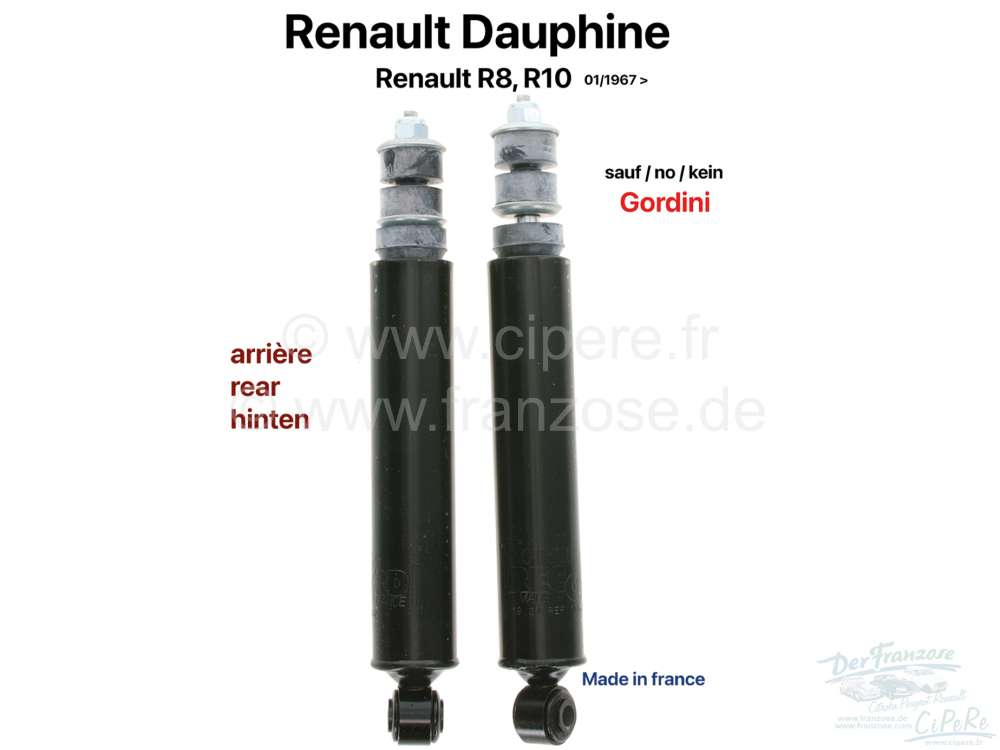 Citroen-2CV - Dauphine/R8/R10, Stoßdämpfer hinten (2 Stück). Passend für Renault Dauphine, außer Go