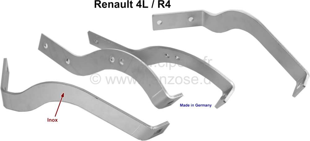 Alle - R4, Stoßstangenhalter hinten (4 Teile). Material: Edelstahl. Passend für Renault R4. Mad