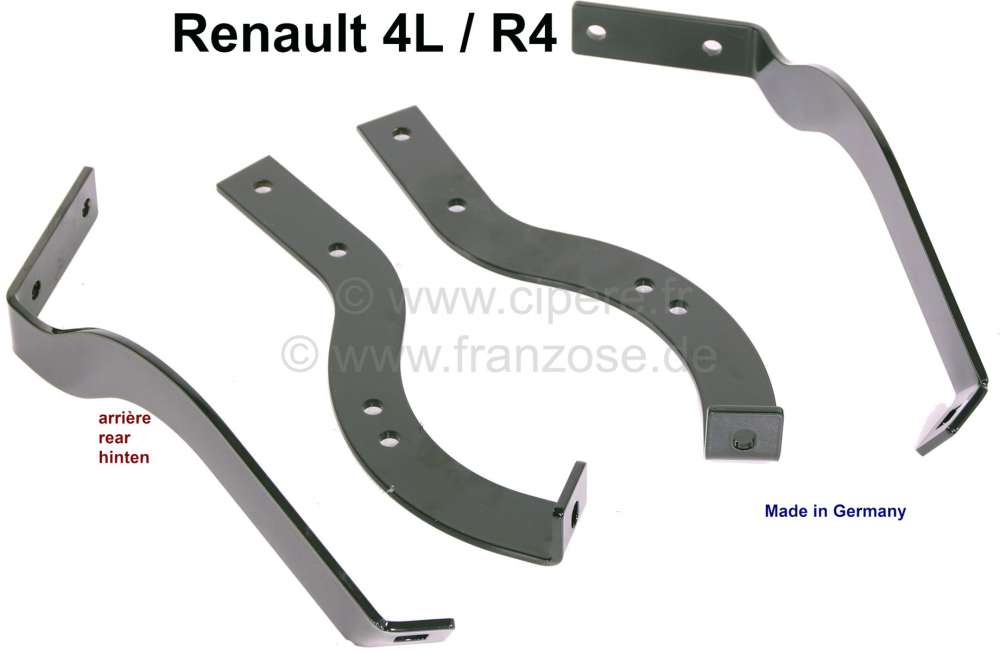 Renault - R4, Stoßstangenhalter hinten (4 Teile). Farbe: Metall schwarz lackiert. Passend für Rena