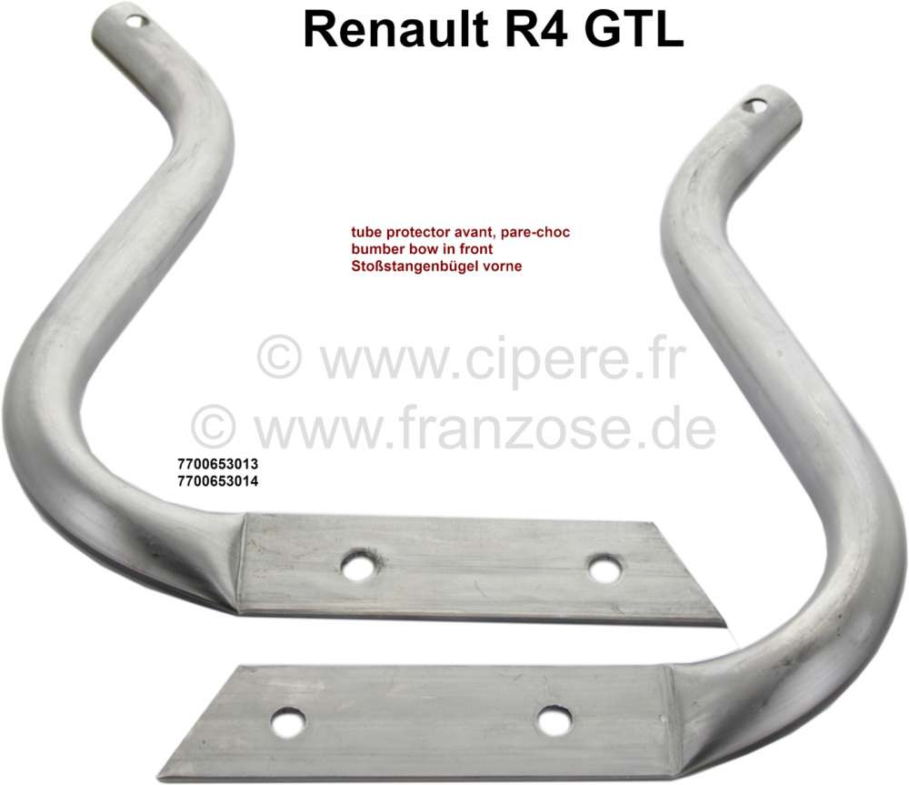 Renault - R4, Stoßstangenbügel vorne links + rechts (1 Paar). Passend für Renault R4 GTL. Or. Nr.