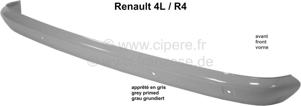 Alle - R4, Stoßstange vorne (Nachbau). Farbe: Grau grundiert. Passend für Renault R4. Per Stüc