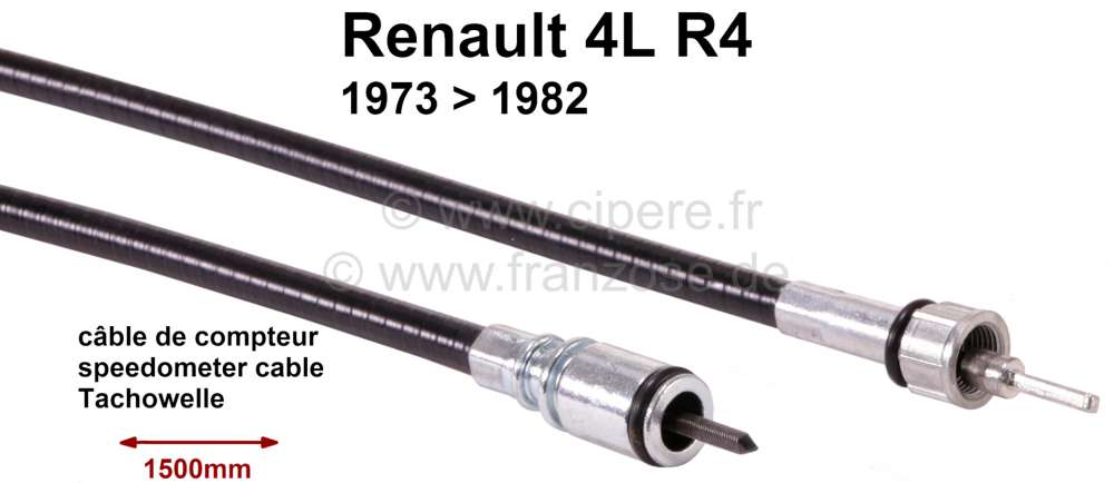 Renault - Tachowelle. Länge 1500mm. Passend für Renault R4, von Baujahr 1973 bis 1982.