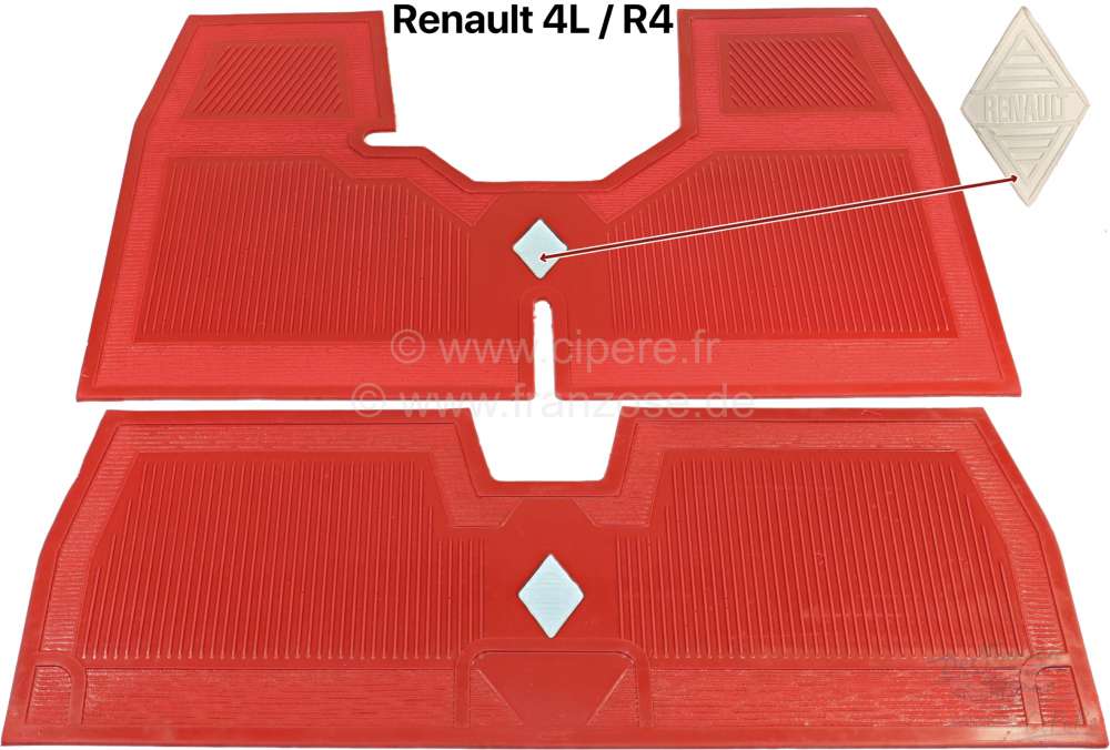 Renault - R4, Gummimatten vorne + hinten. Hochwertig, mit Emblem. Farbe: rot