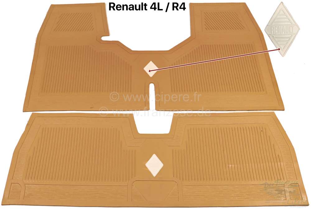 Renault - R4, Gummimatten vorne + hinten. Hochwertig, mit Emblem. Farbe: beige