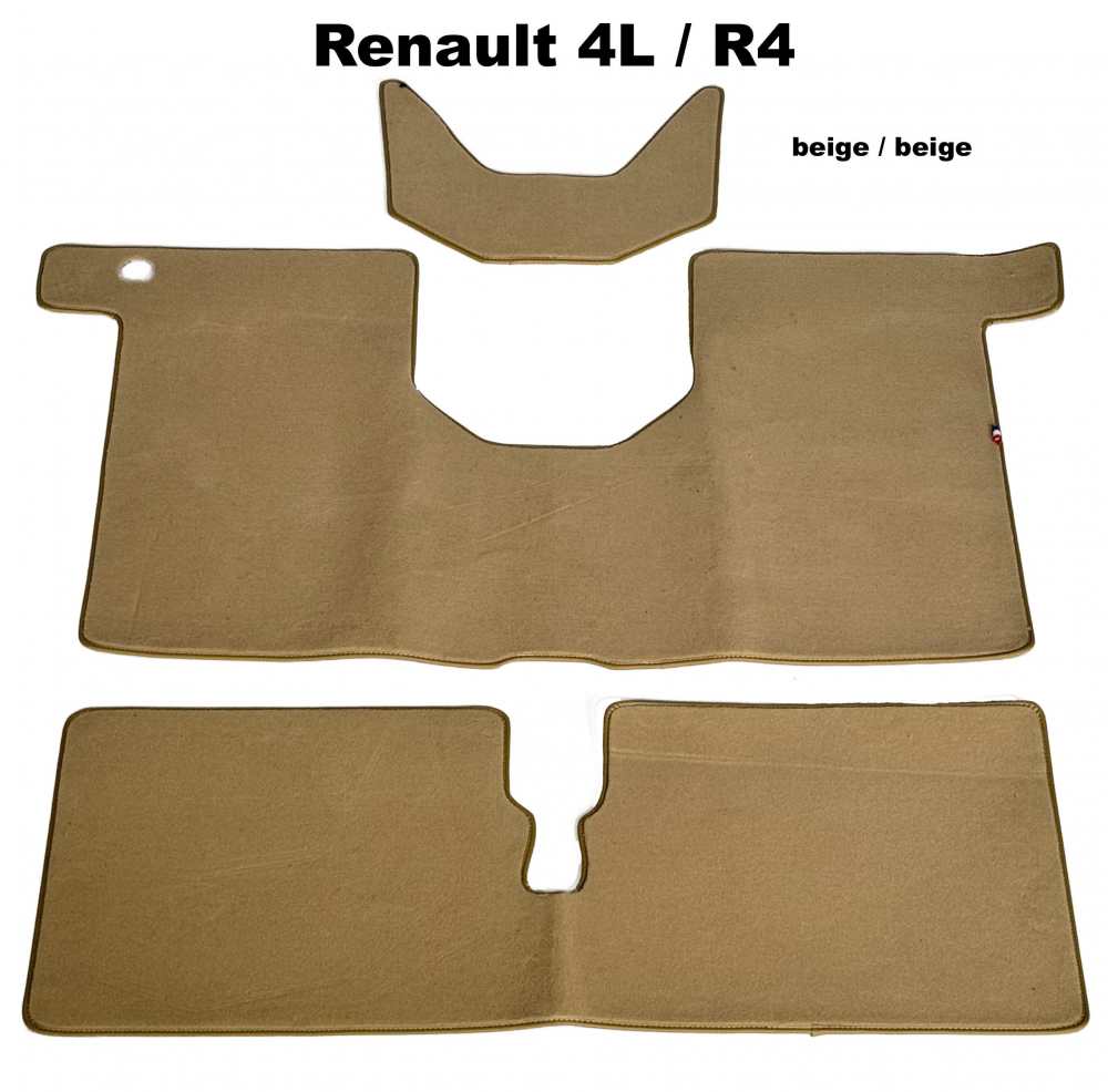 Renault - R4, Teppichsatz. Velour Exellence beige mit beiger Einfassung (vorne + hinten + Tunnel). P