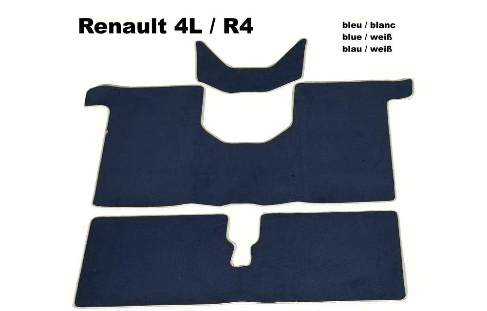 Renault - R4, Teppichsatz. Velour Exellence dunkelblau (Bleu marine) mit weißer (Blanc) Kunstleder 