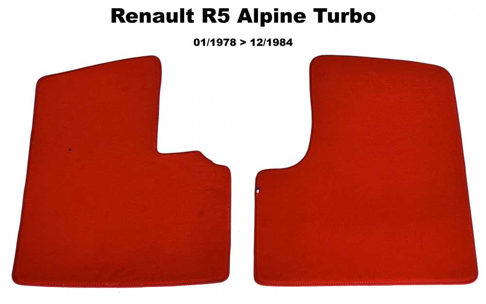 Renault - R5 Alpine Turbo, Fußmattensatz vorne Velour Exellence (nur vorne links + rechts), rot mit